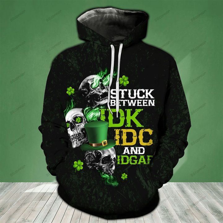 Skull stuck between IDK IDC and IDGAF 3D hoodie and legging