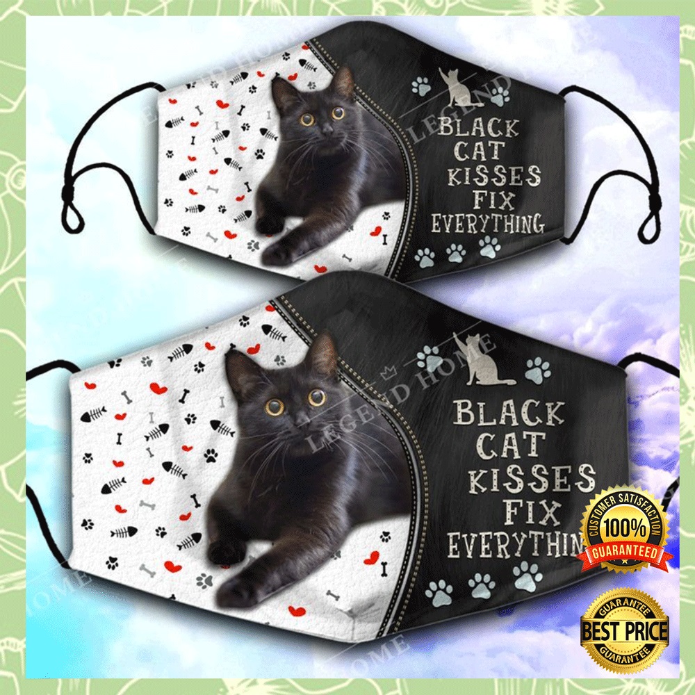 Black cat kisses fix everything face mask 2