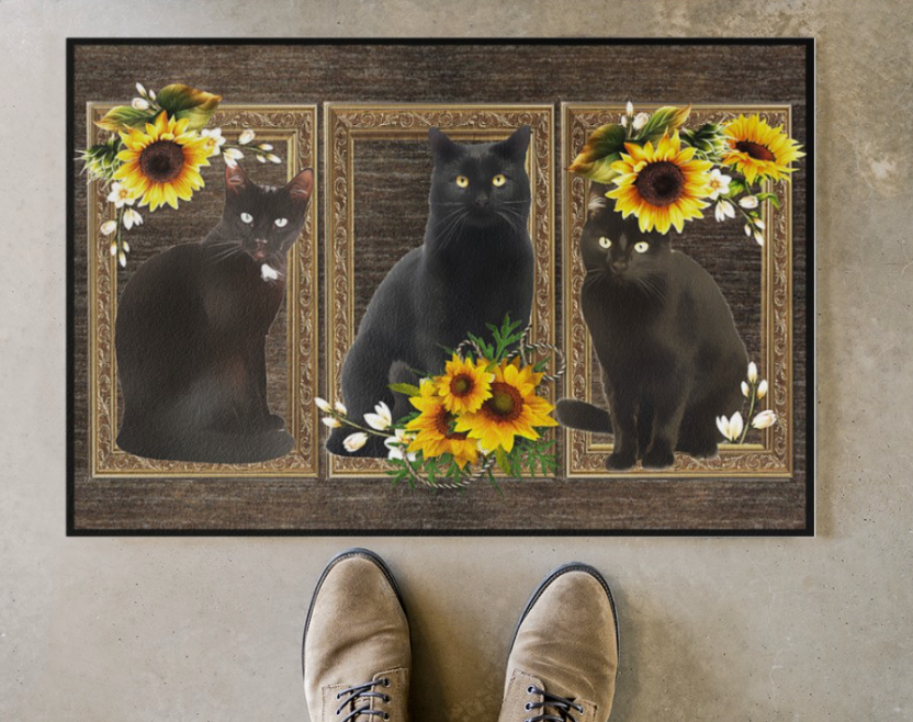 Black cat sunflower frame doormat 1