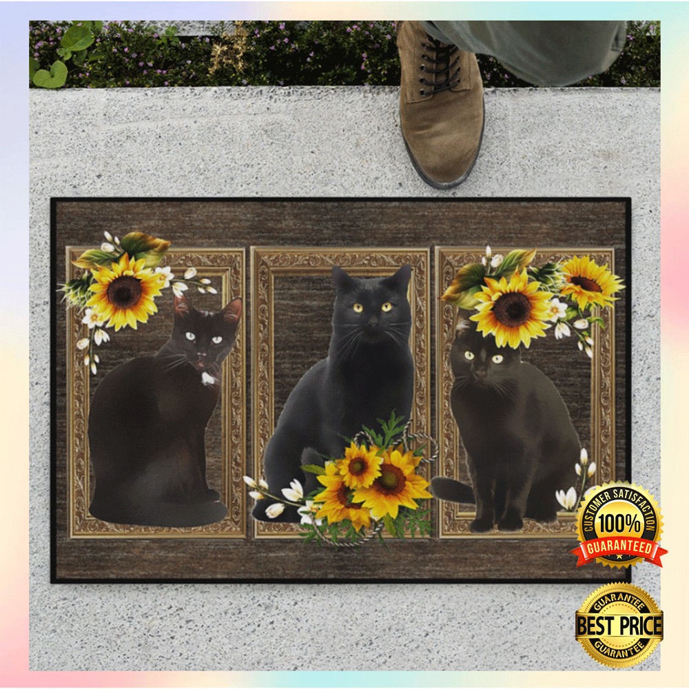 Black cat sunflower frame doormat2 1