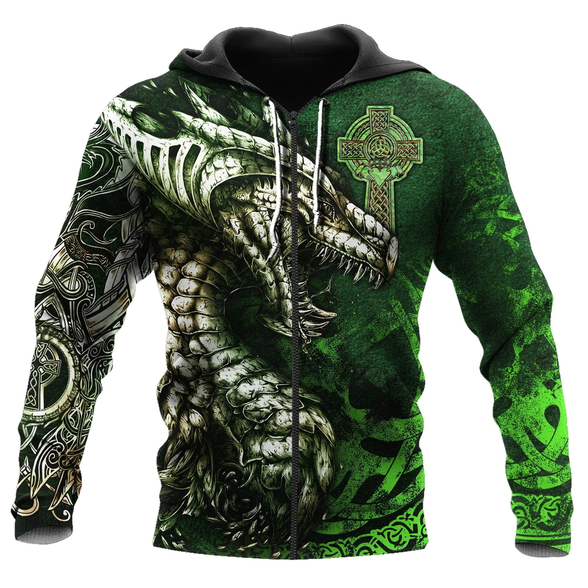 Celtic dragon tattoo 3d all over printed zip hoodie