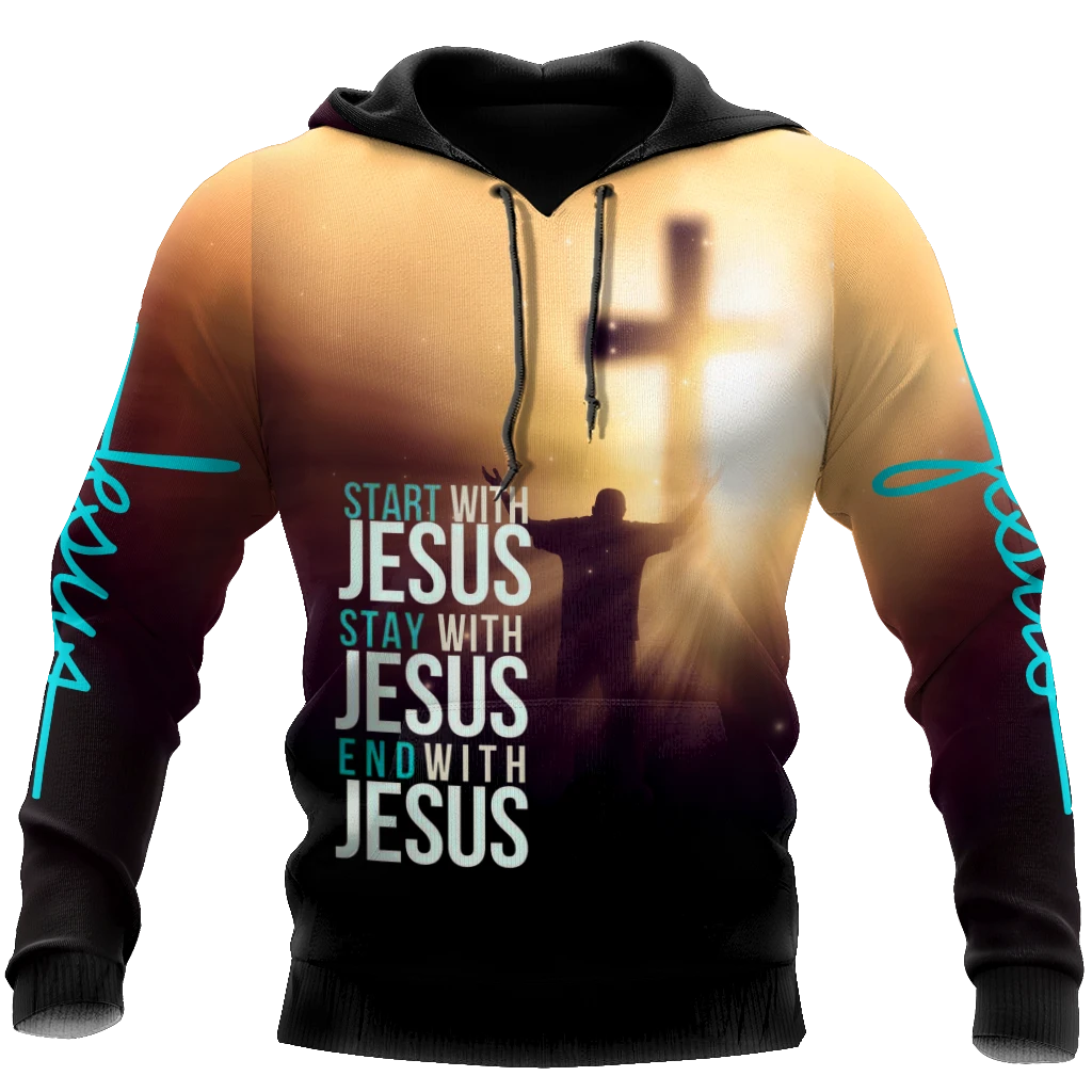 Easter start with jesus stay with jesus end with jesus 3D all over printed hoodie 1