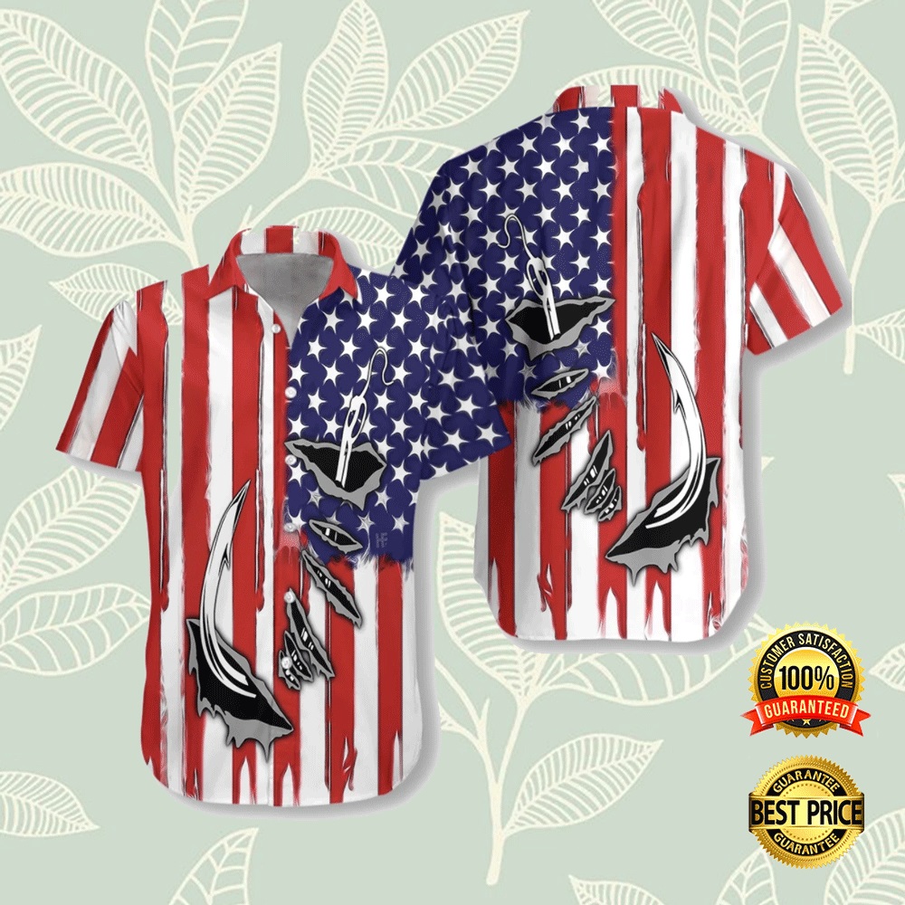 Fish hook American flag hawaiian shirt 2