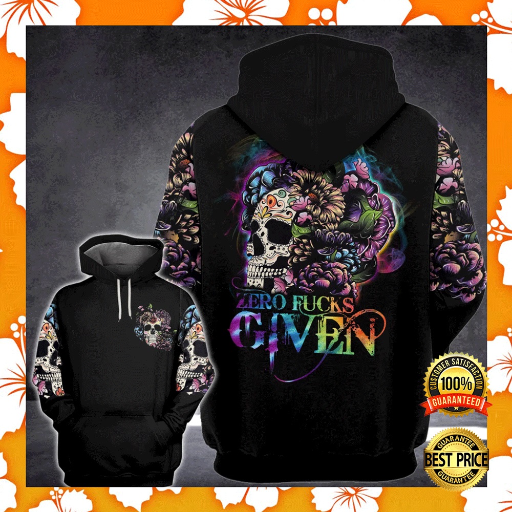 Floral skull zero fucks given all over printed 3D hoodie 2
