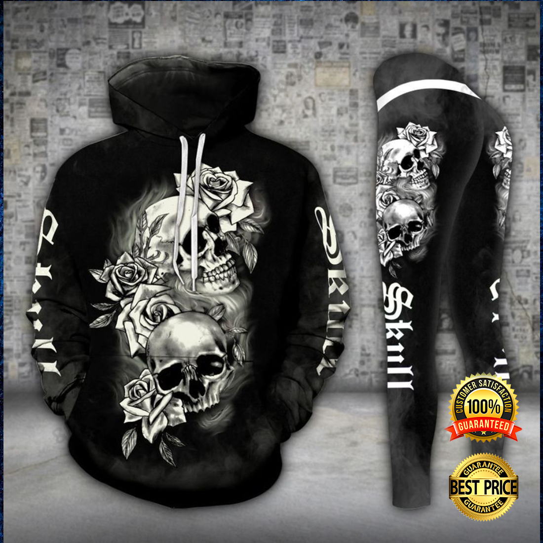 Gothic skull all over print 3D hoodie and legging 4
