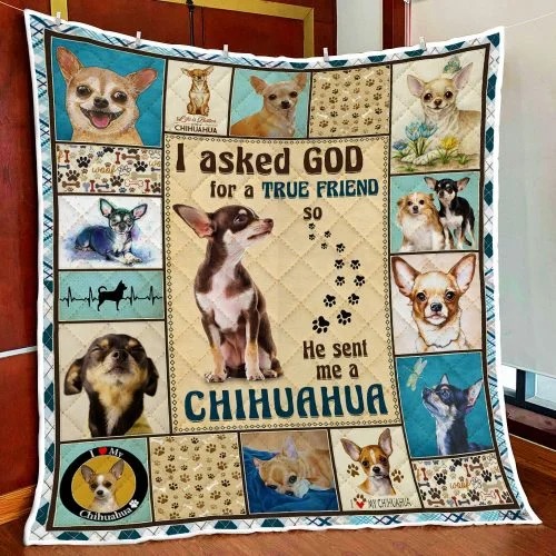 I asked god for a true friend so he sent me a Chihuahua quilt blanket