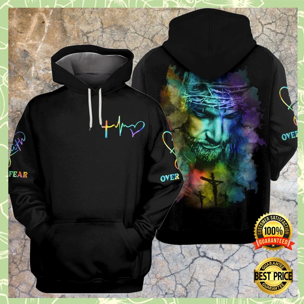 Jesus faith over fear colorful all over printed 3D hoodie 2