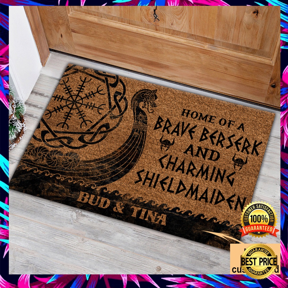 Personalized home of a brave berserk and charming shieldmaiden doormat 2