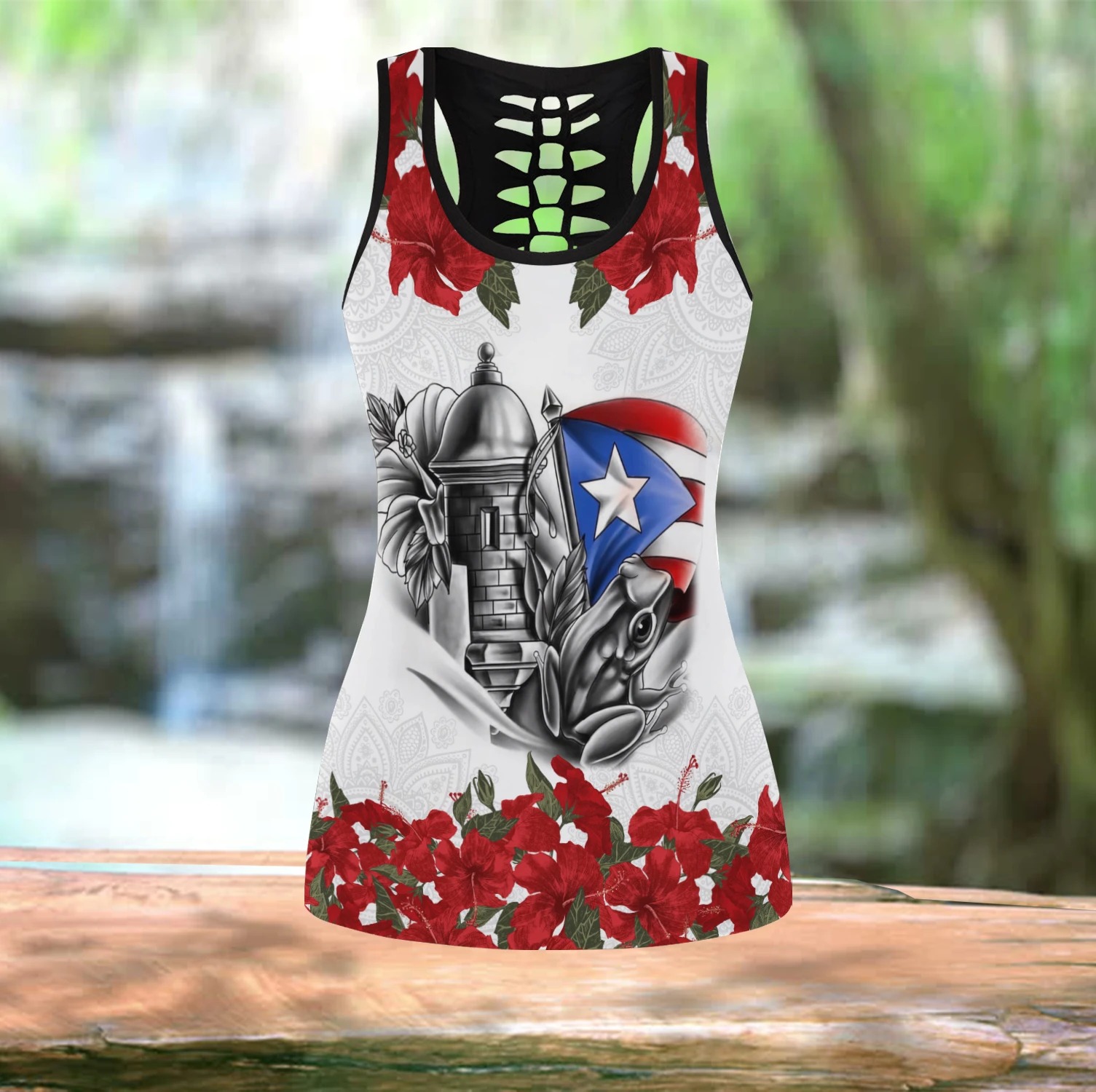 Puerto Rico maga flower hollow tank top and legging 1