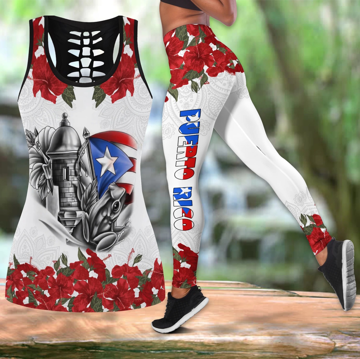 Puerto Rico maga flower hollow tank top and legging – Hothot 180321