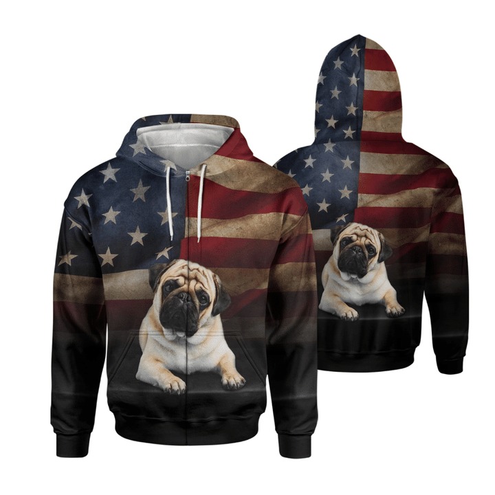Pug dog american flag 3d All over printed Hoodie Shirt 3