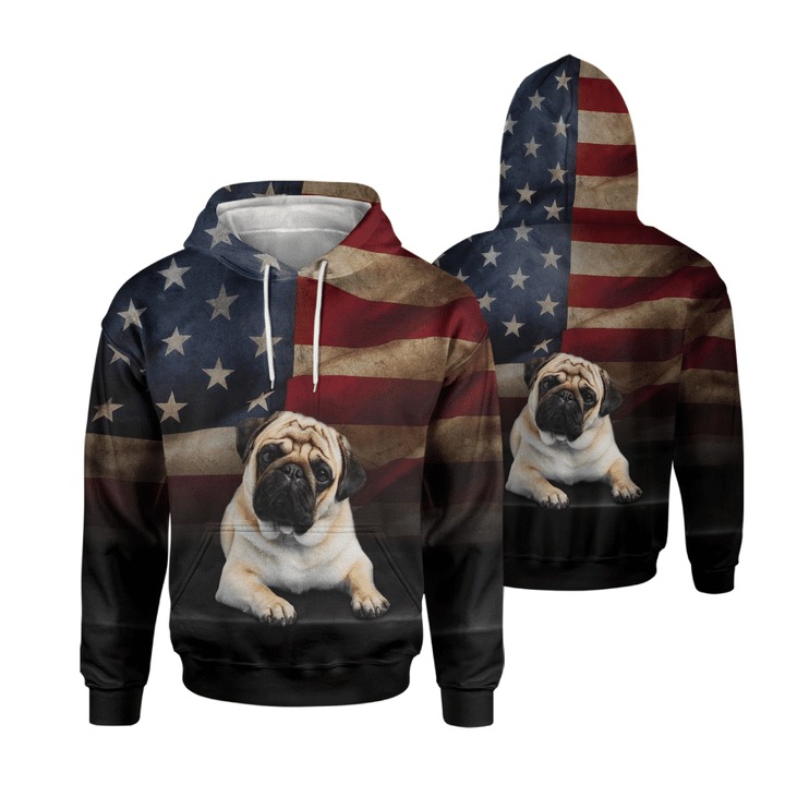 Pug dog american flag 3d All over printed Hoodie Shirt