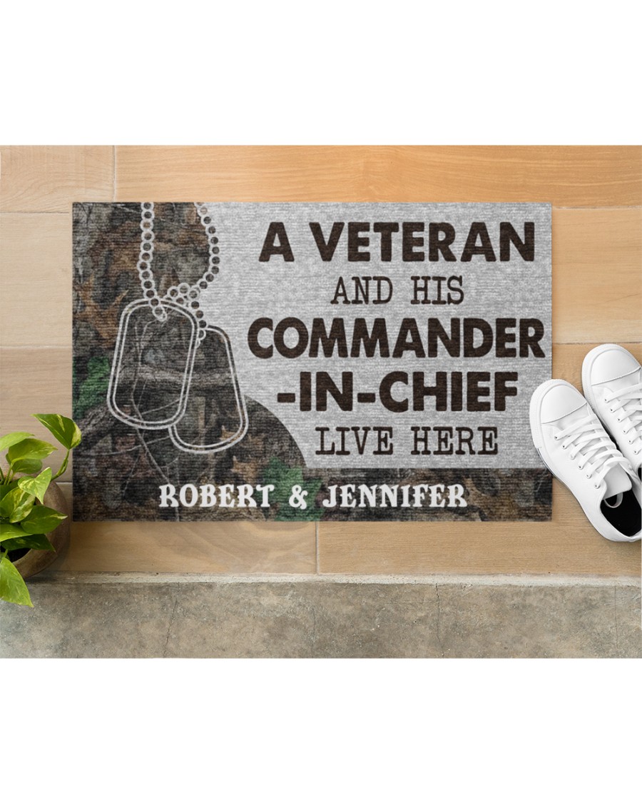 A veteran and his commander-in-chief live here personalized custom name doormat
