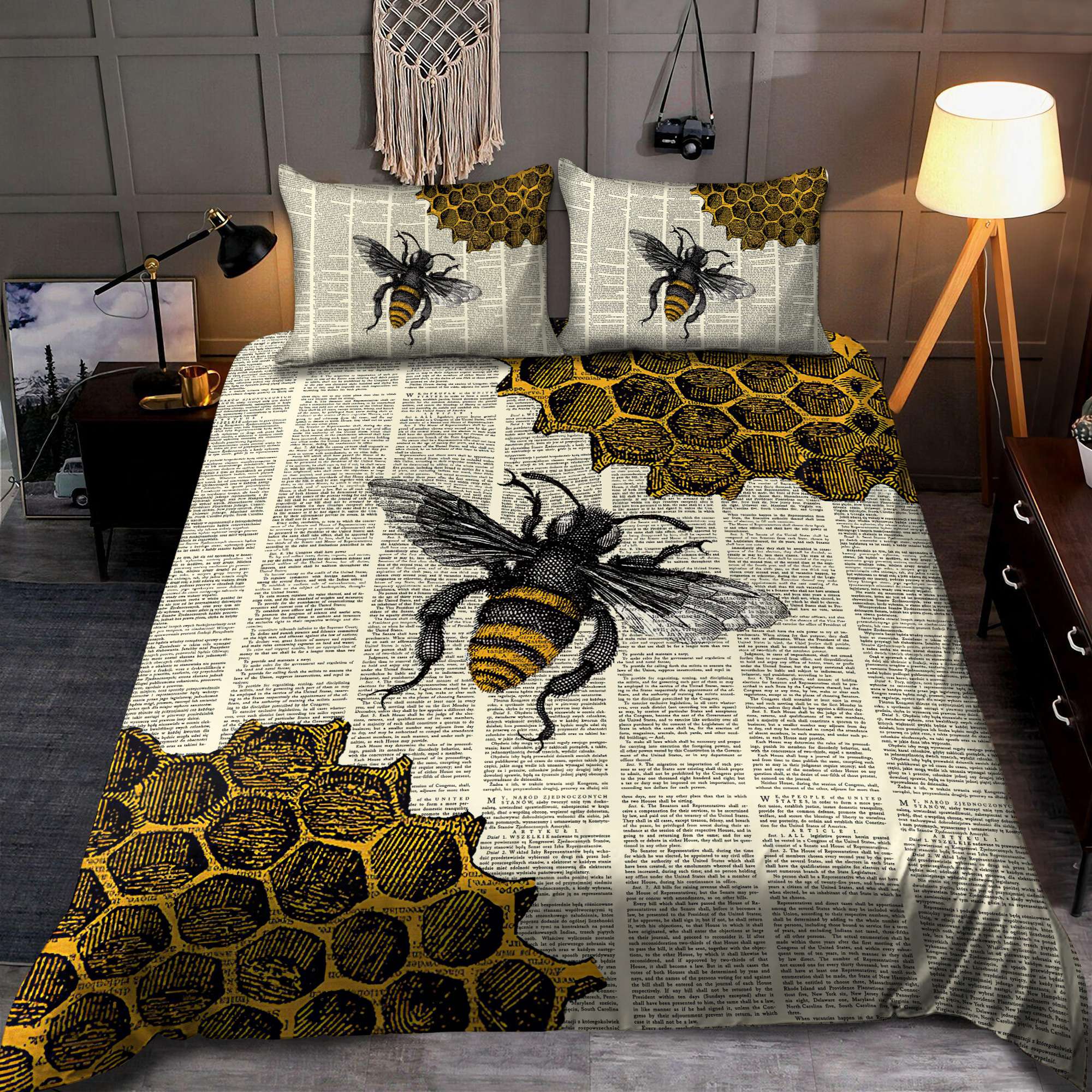 Bee dictionary page bedding set