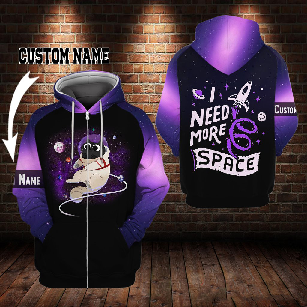 Black Astrocat I need more space custom name 3d zip hoodie
