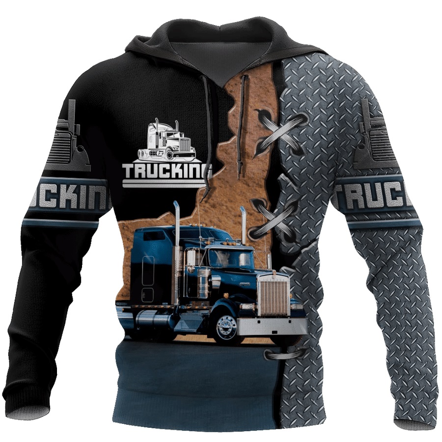 Blue truck metal all over print hoodie