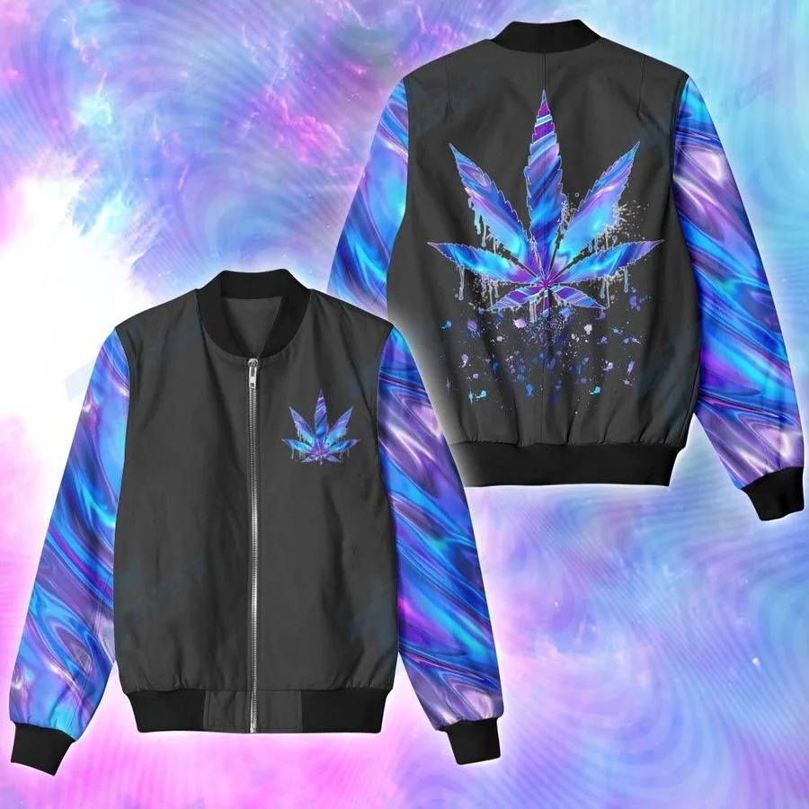 Cannabis weed leaf hologram holographic all over printed bomber