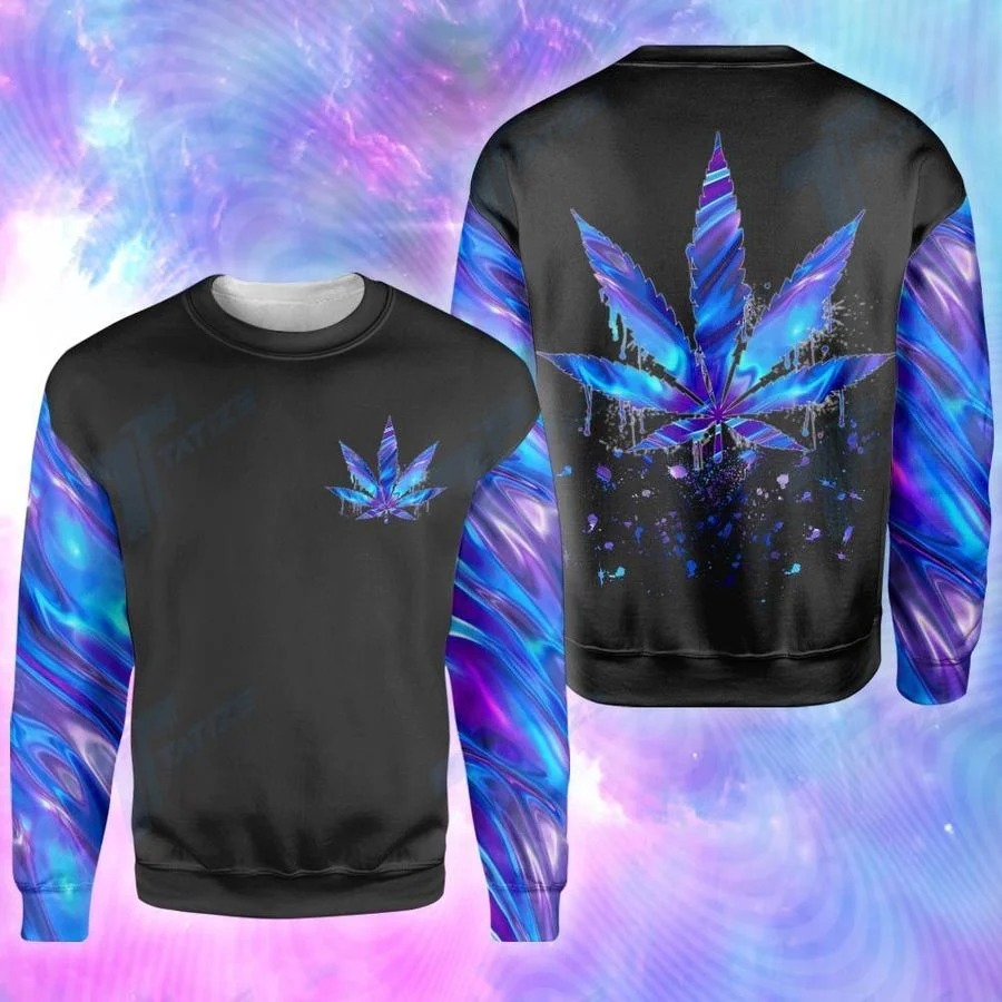 Cannabis weed leaf hologram holographic all over printed sweatshirt