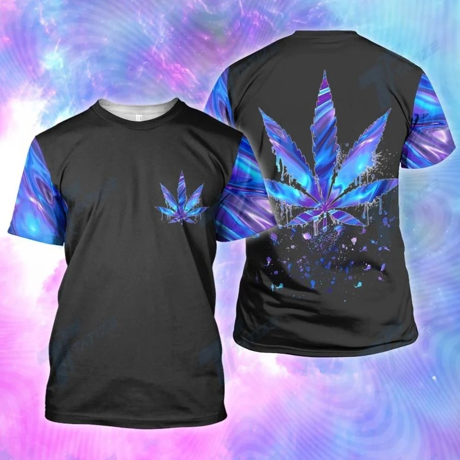 Cannabis weed leaf hologram holographic all over printed t shirt