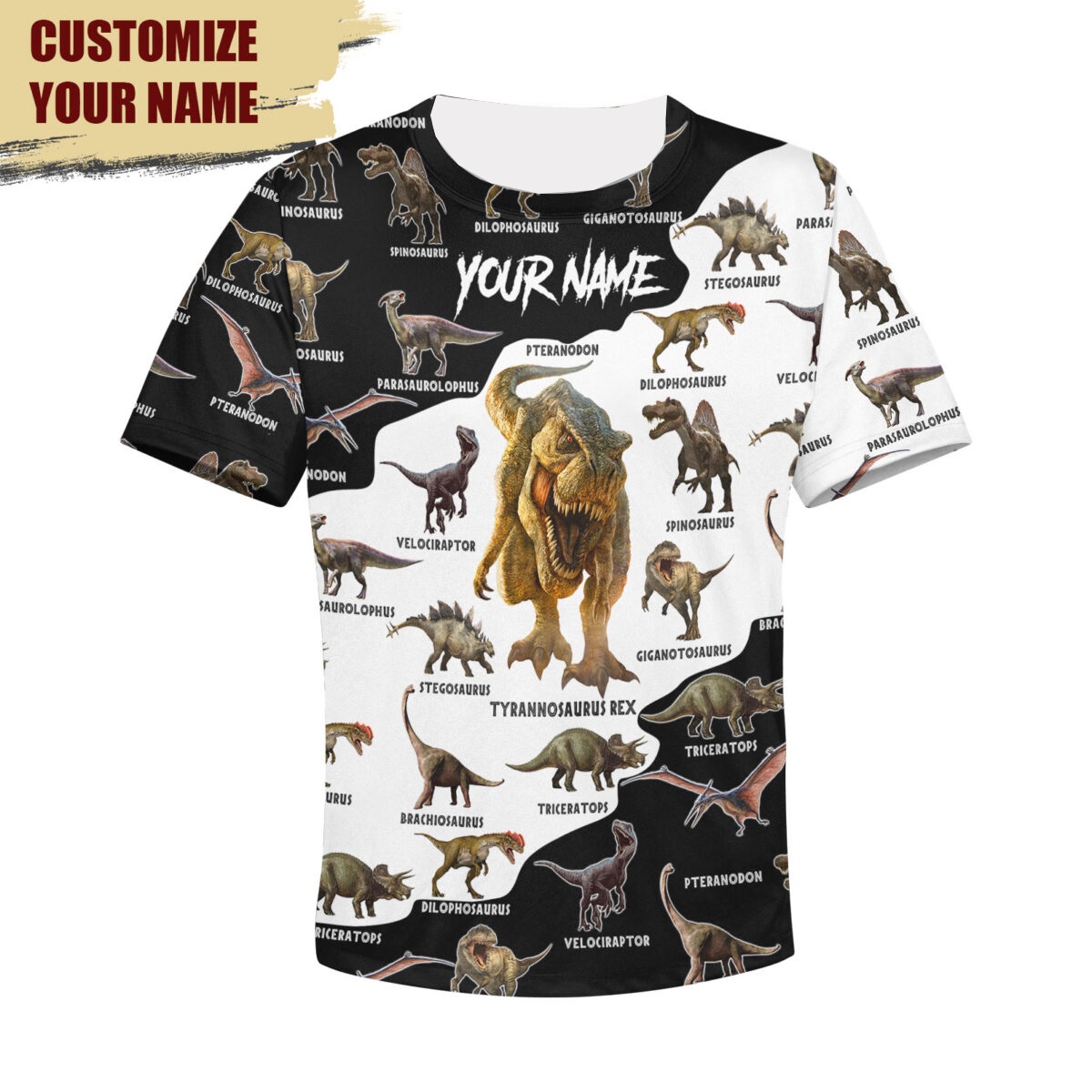 Dinosaur art custom name all over printed t shirt
