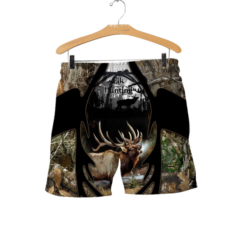 Elk hunting 3d all over printed shorts