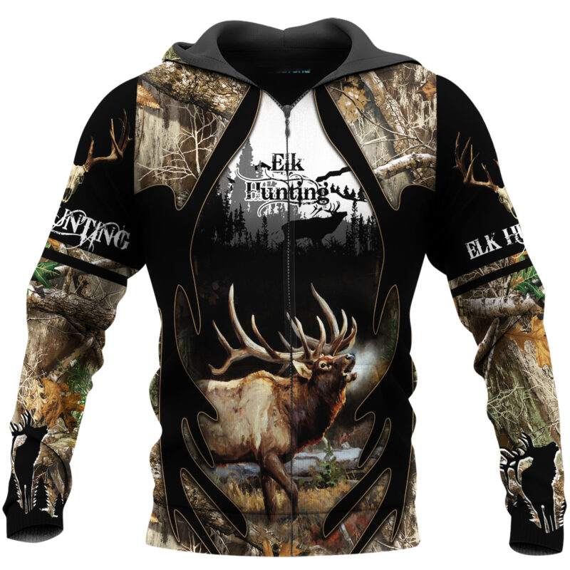 Elk hunting 3d all over printed zip hoodie