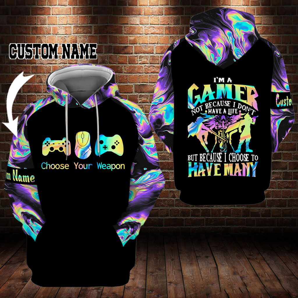 Gamer choose your weapon personalized custom name 3d hoodie