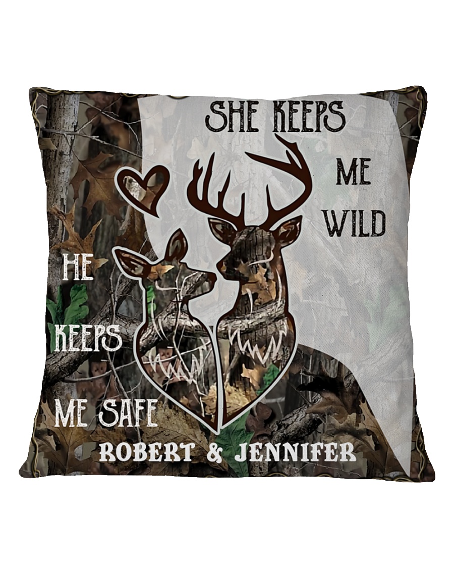 Hunting couple He keeps me safe She keeps me wild custom name pillowcase