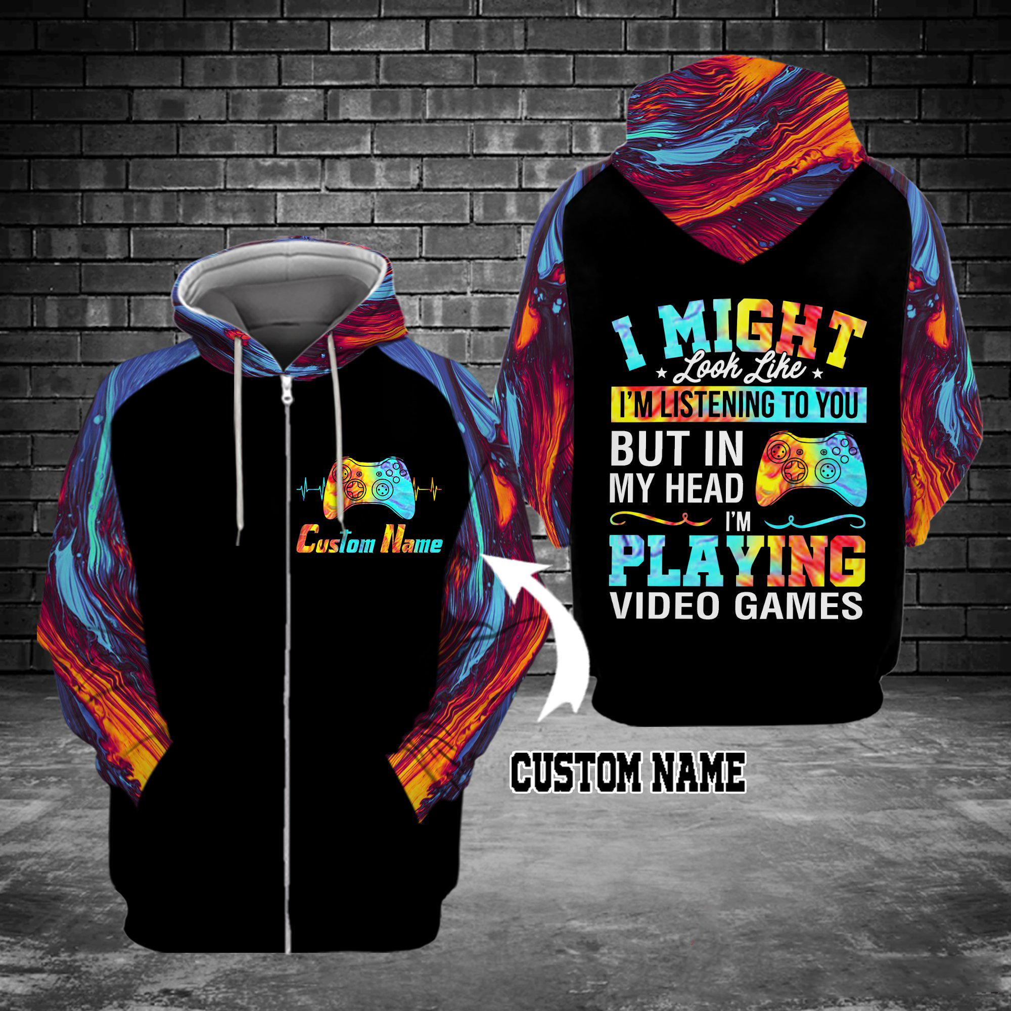 I might look like Im listening to you but in my head personalized custom name 3d zip hoodie