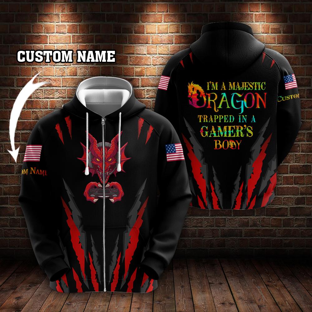 Im a majestic dragon trapped in a gamers body custom name 3d zip hoodie