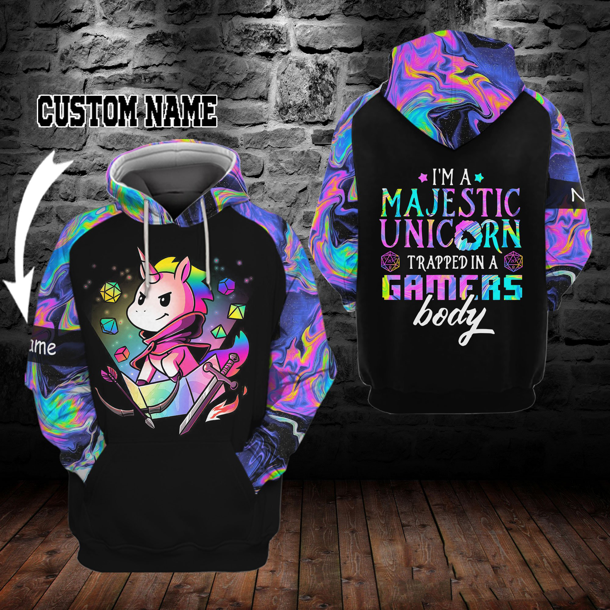 Im a majestic unicorn trapped in a gamers body custom name 3d hoodie