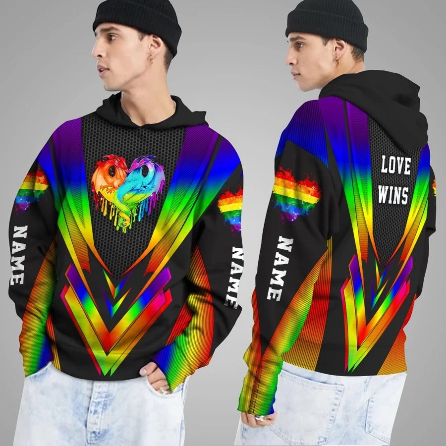 LGBT Love wins rainbow dragon custom name 3d hoodie Picture 1