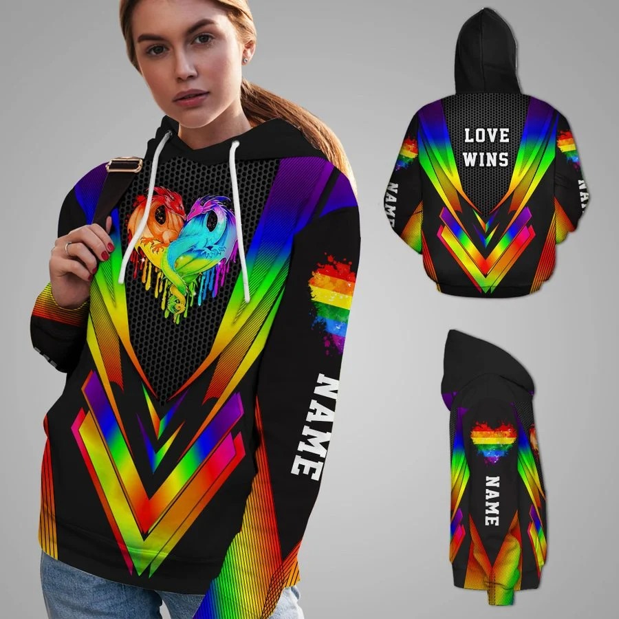 LGBT Love wins rainbow dragon custom name 3d hoodie Picture 2