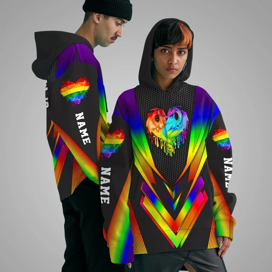 LGBT Love wins rainbow dragon custom name 3d hoodie