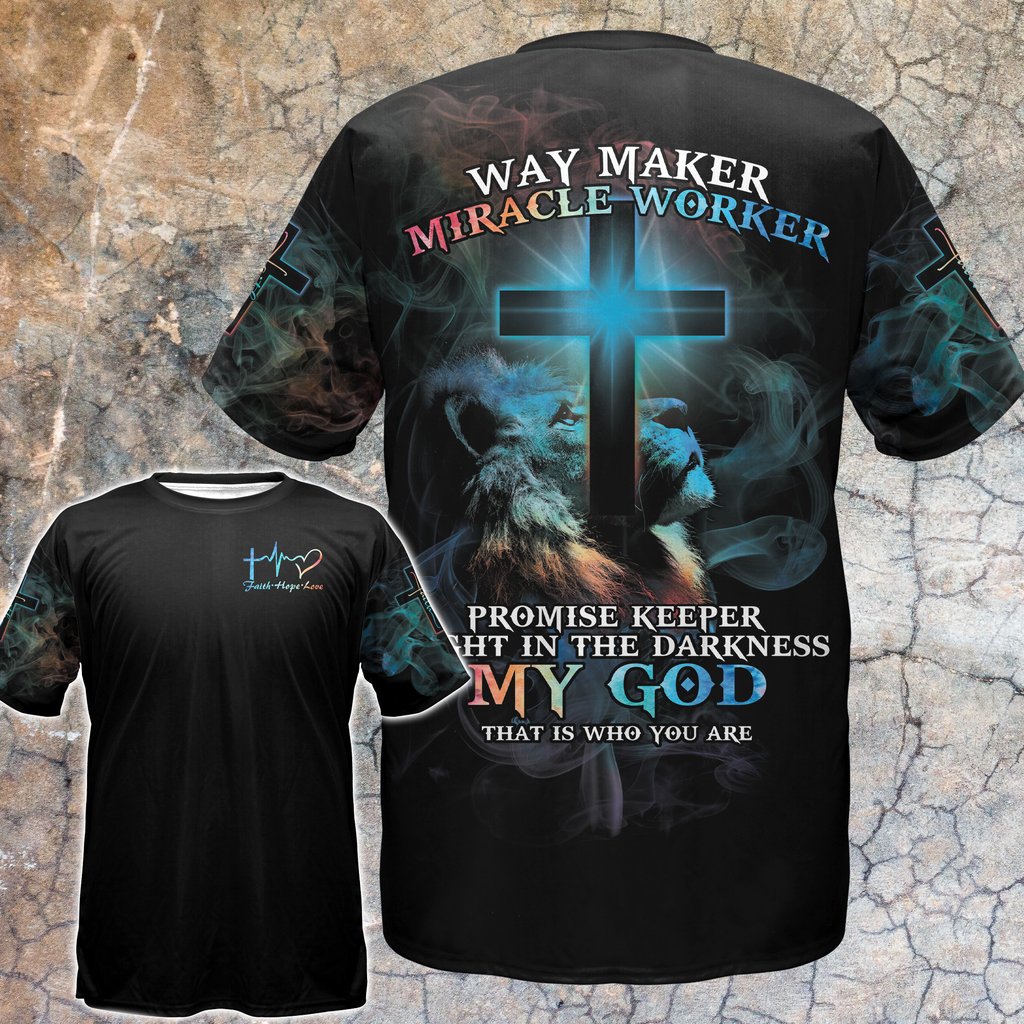 Lion cross light Way maker miracle worker all over printed t shirt