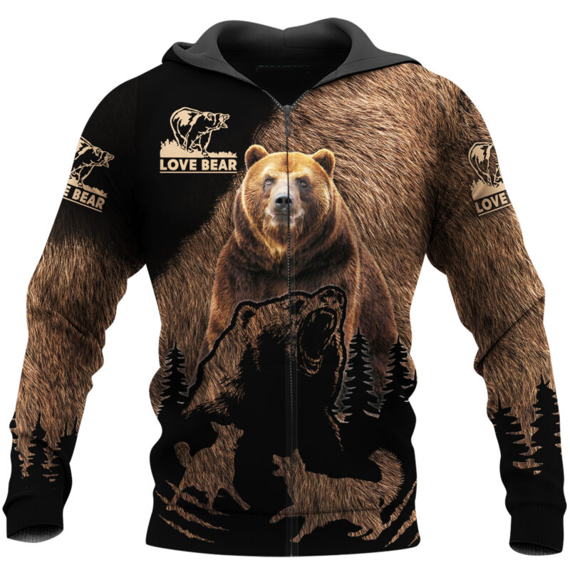 Love bear all over printed zip hoodie