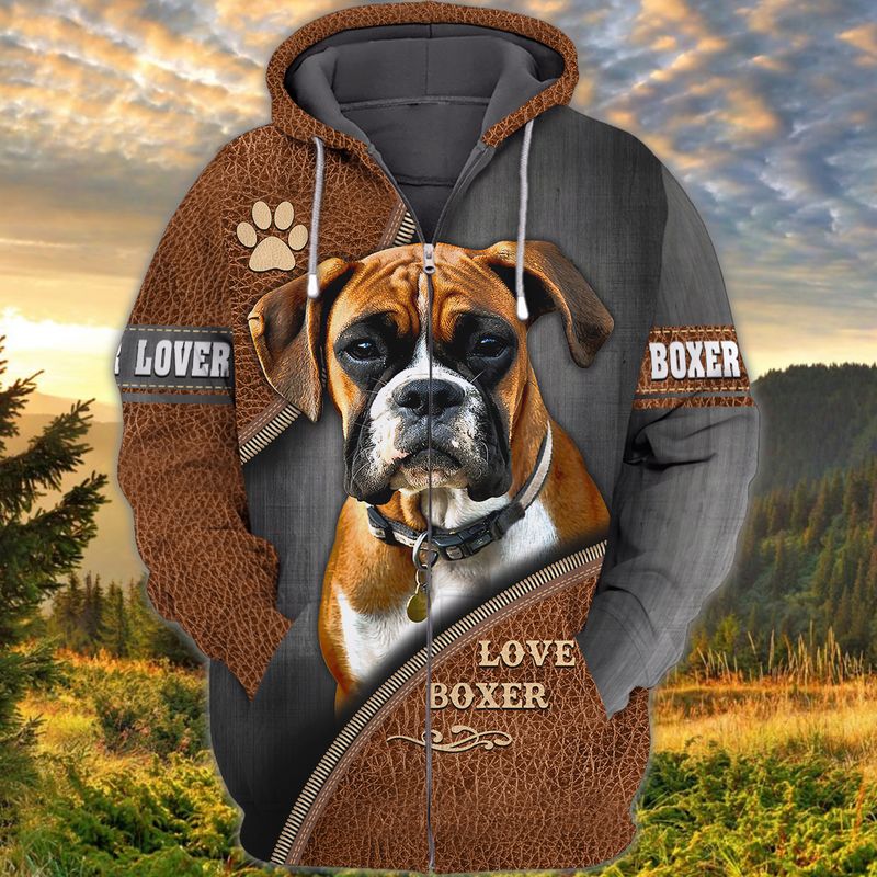 Love boxer dog 3D full print hoodie 1