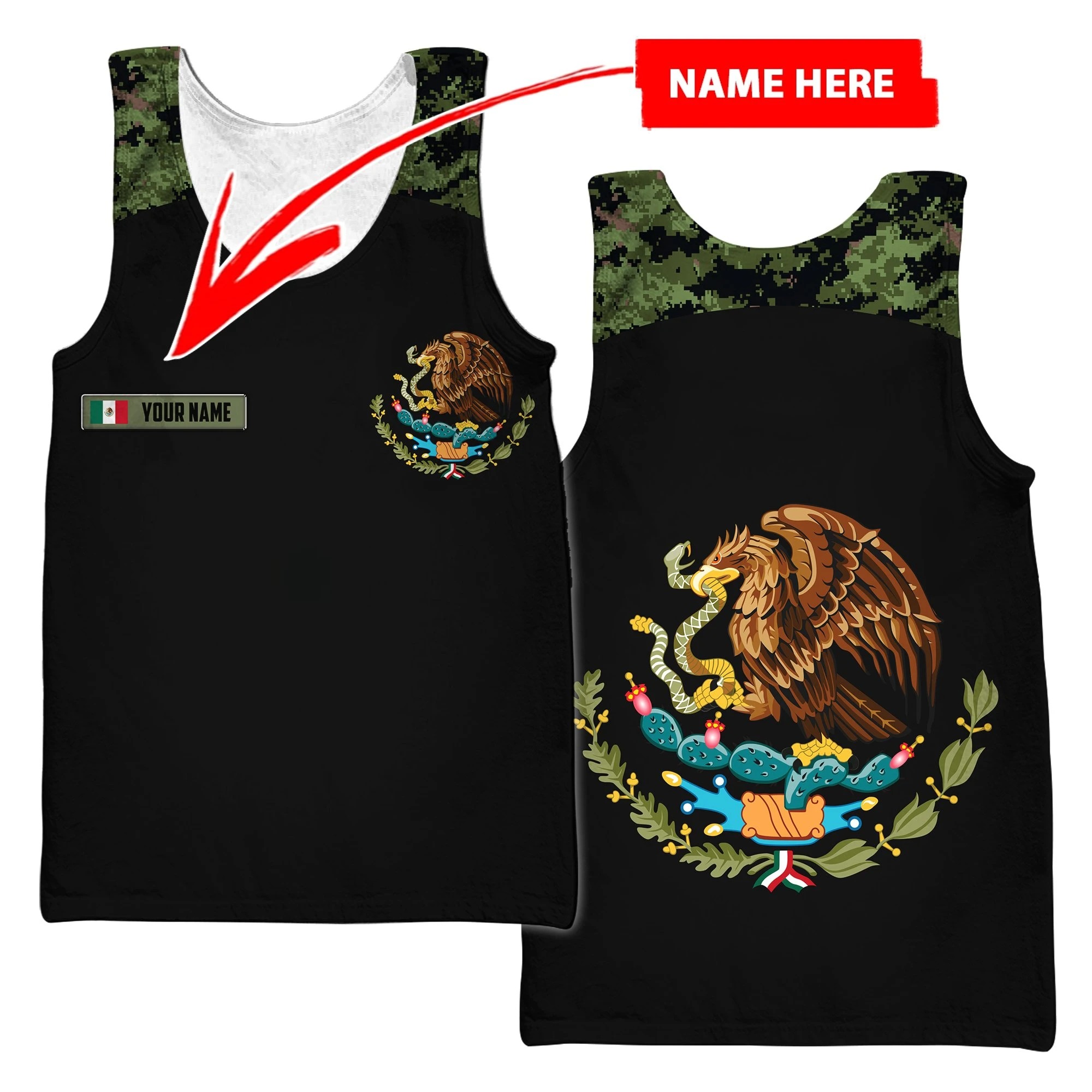 Mexico Coat of Arms personalized custom name 3d tank top