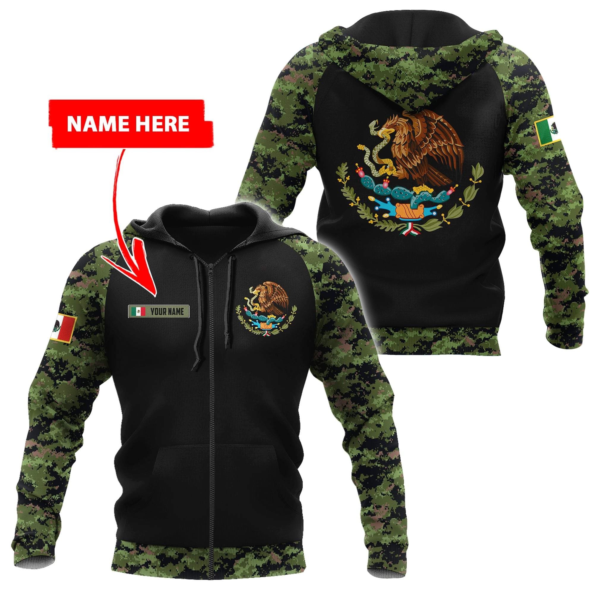 Mexico Coat of Arms personalized custom name 3d zip hoodie
