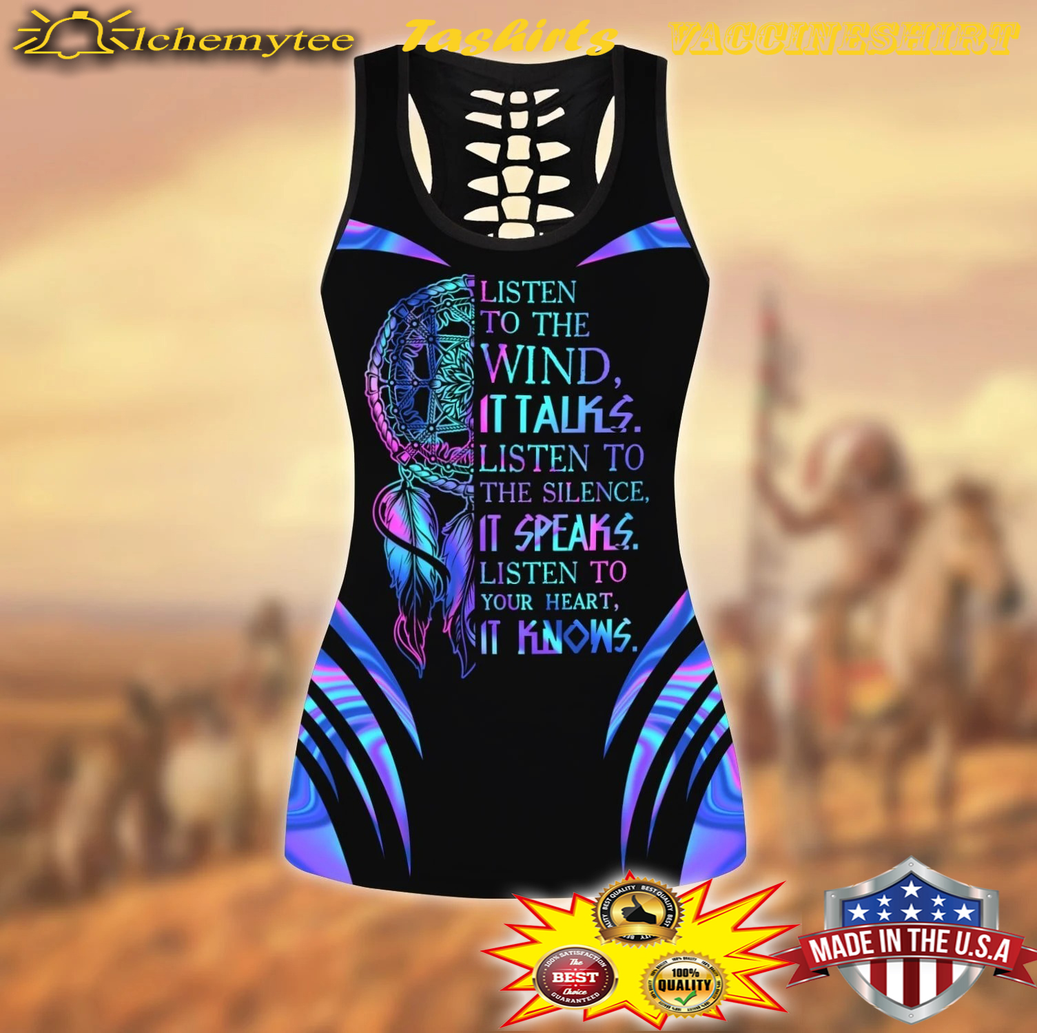 Native american listen to the wind 3d all over printed legging and hollow tank 2