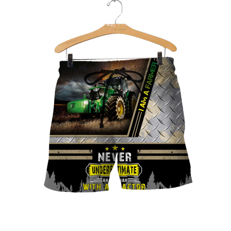 Never underestimate an old man with a tractor all over printed shorts