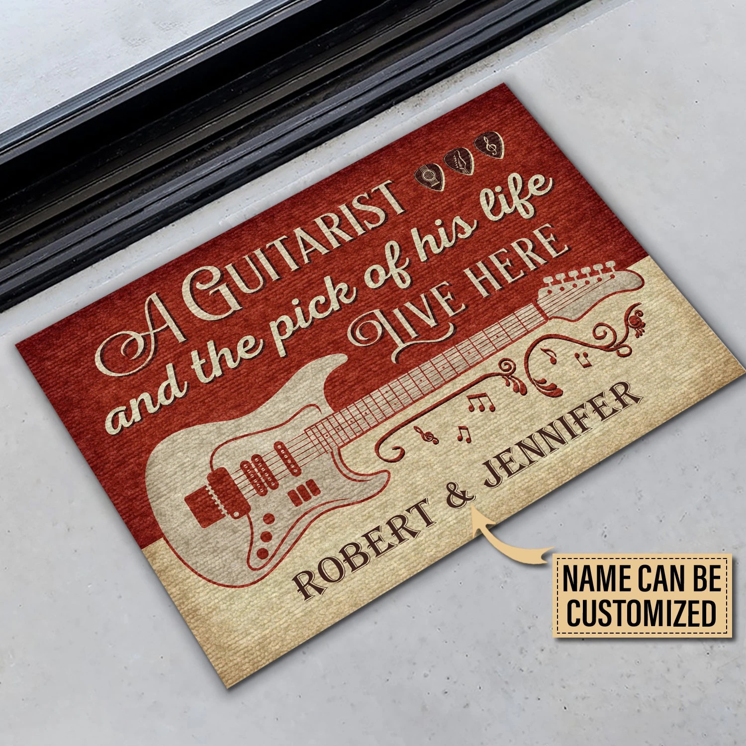 Personalized A guitarist and the pick of his life live here custom name doormat 2