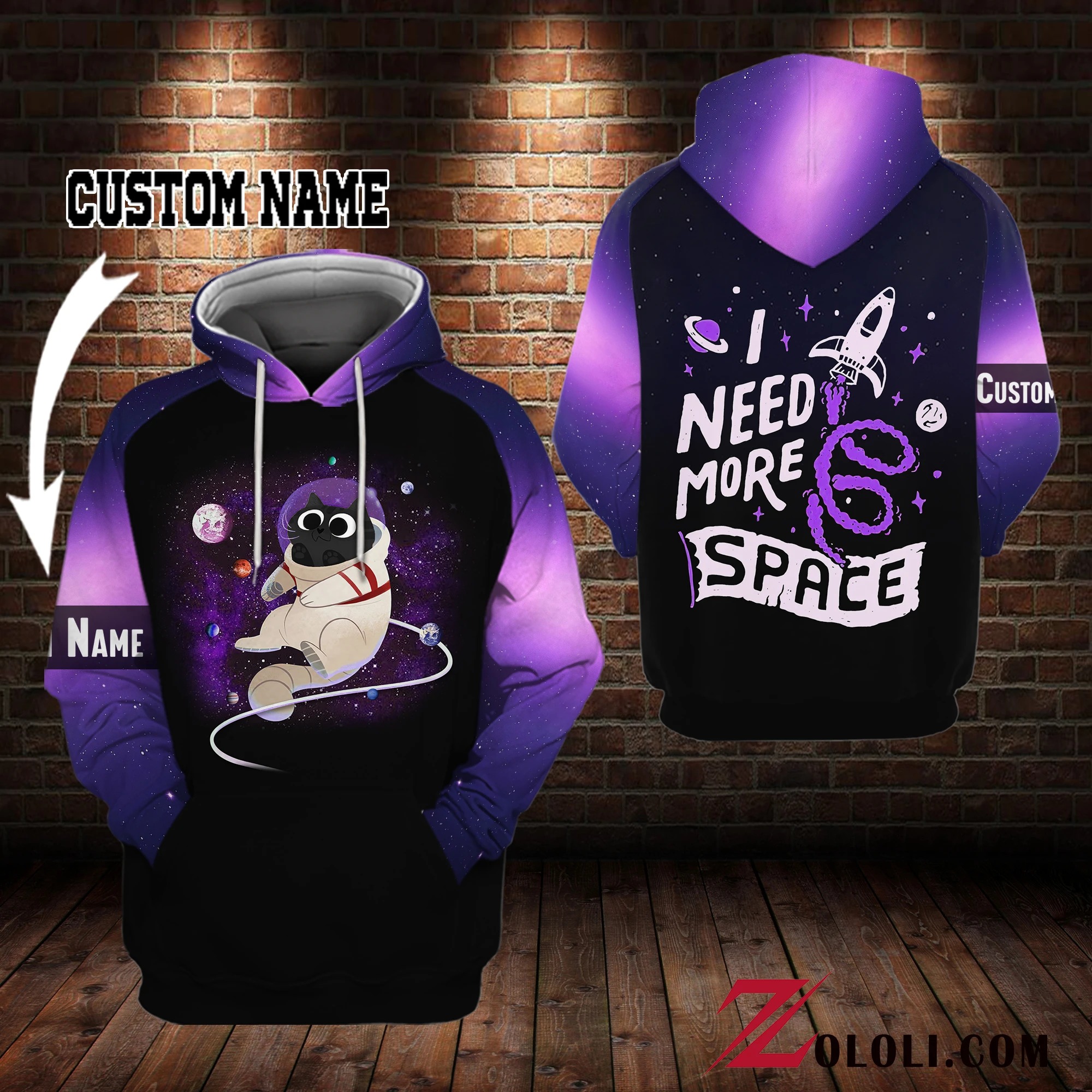 Personalized Name Black Astrocat I Need More Space 3D Hoodie