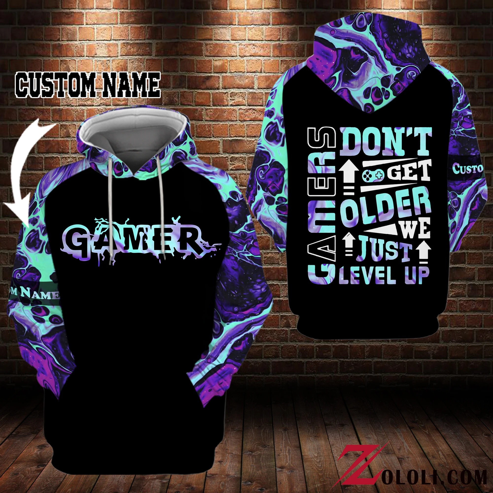 Personalized Name Gamers dont get older we just level up 3d hoodie