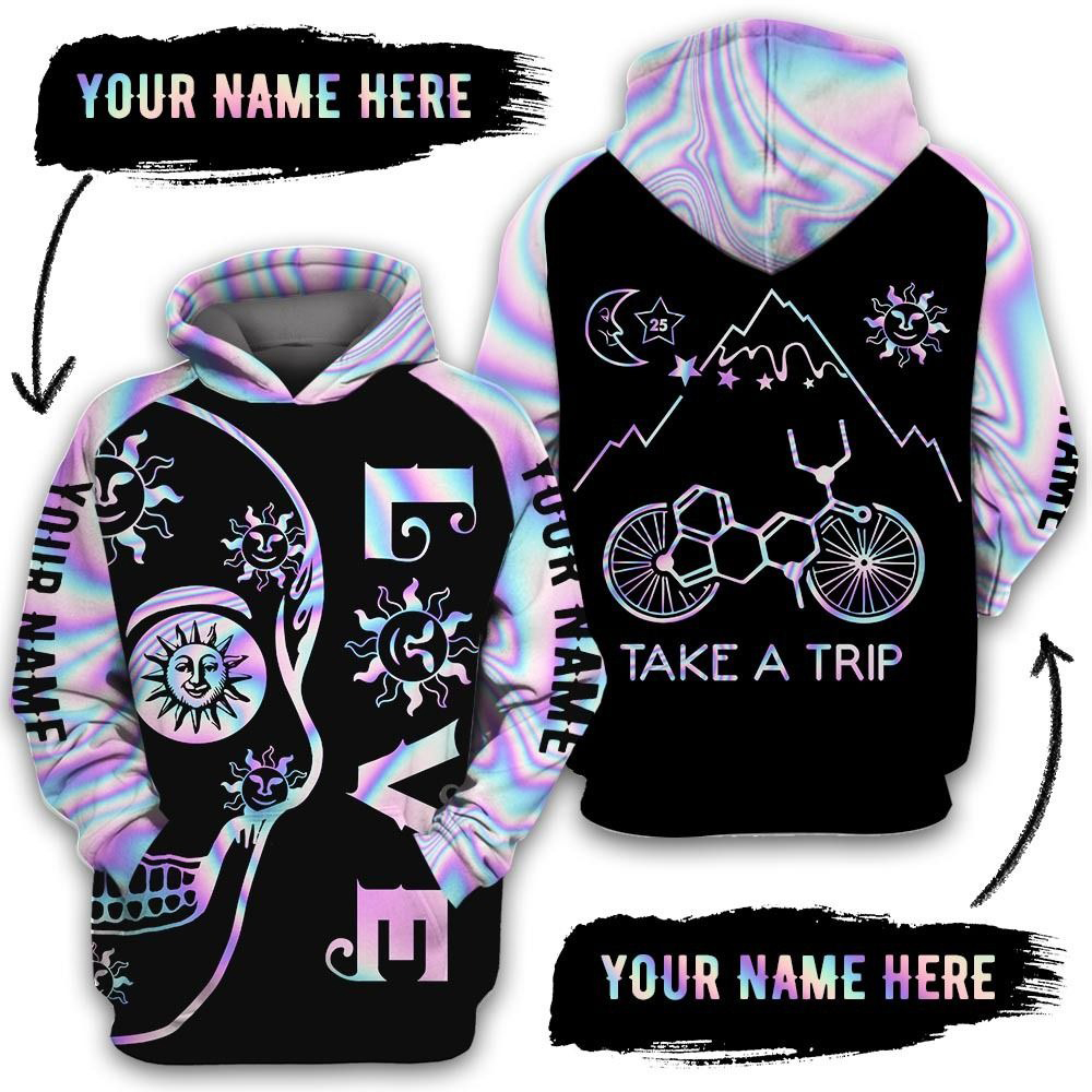 Personalized Name Hologram skull lsd bicycle take a trip 3d hoodie 1