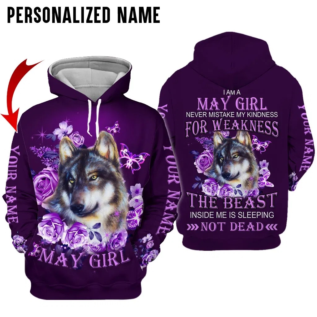 Personalized Name Wolf I Am A May Girl 3D Hoodie – Hothot 220421