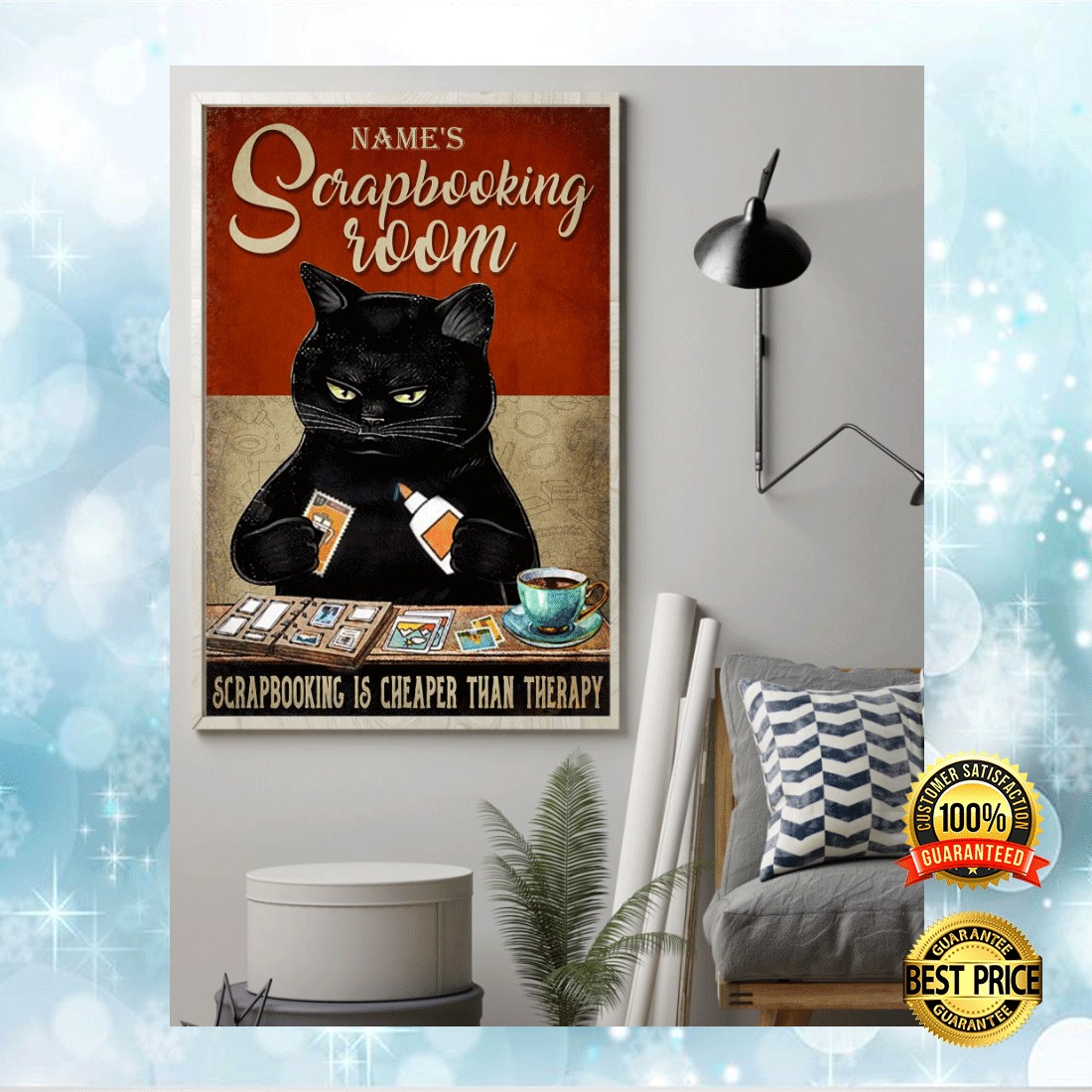 Personalized black cat scrapbooking room poster 1