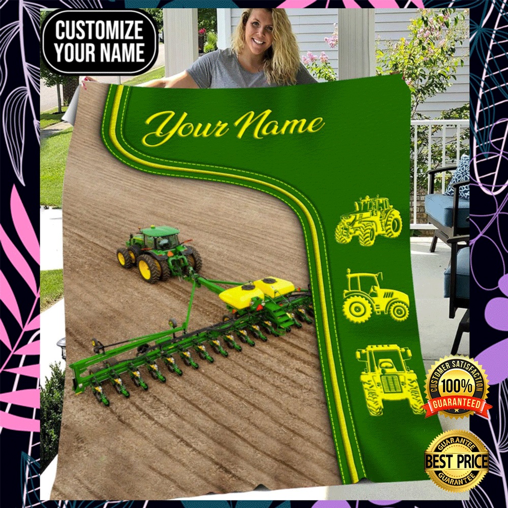 Personalized green tractor farmer blanket2