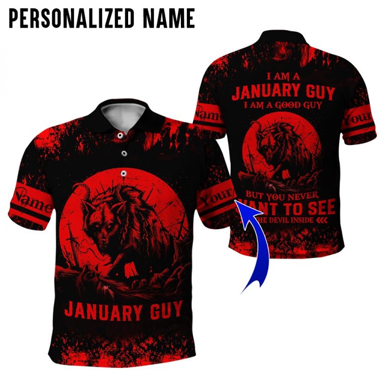 Personalized name January guy all over printed polo shirt