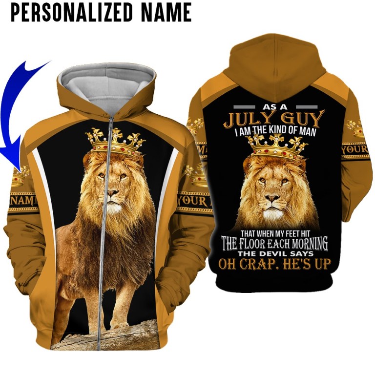 Personalized name July guy all over printed zip hoodie